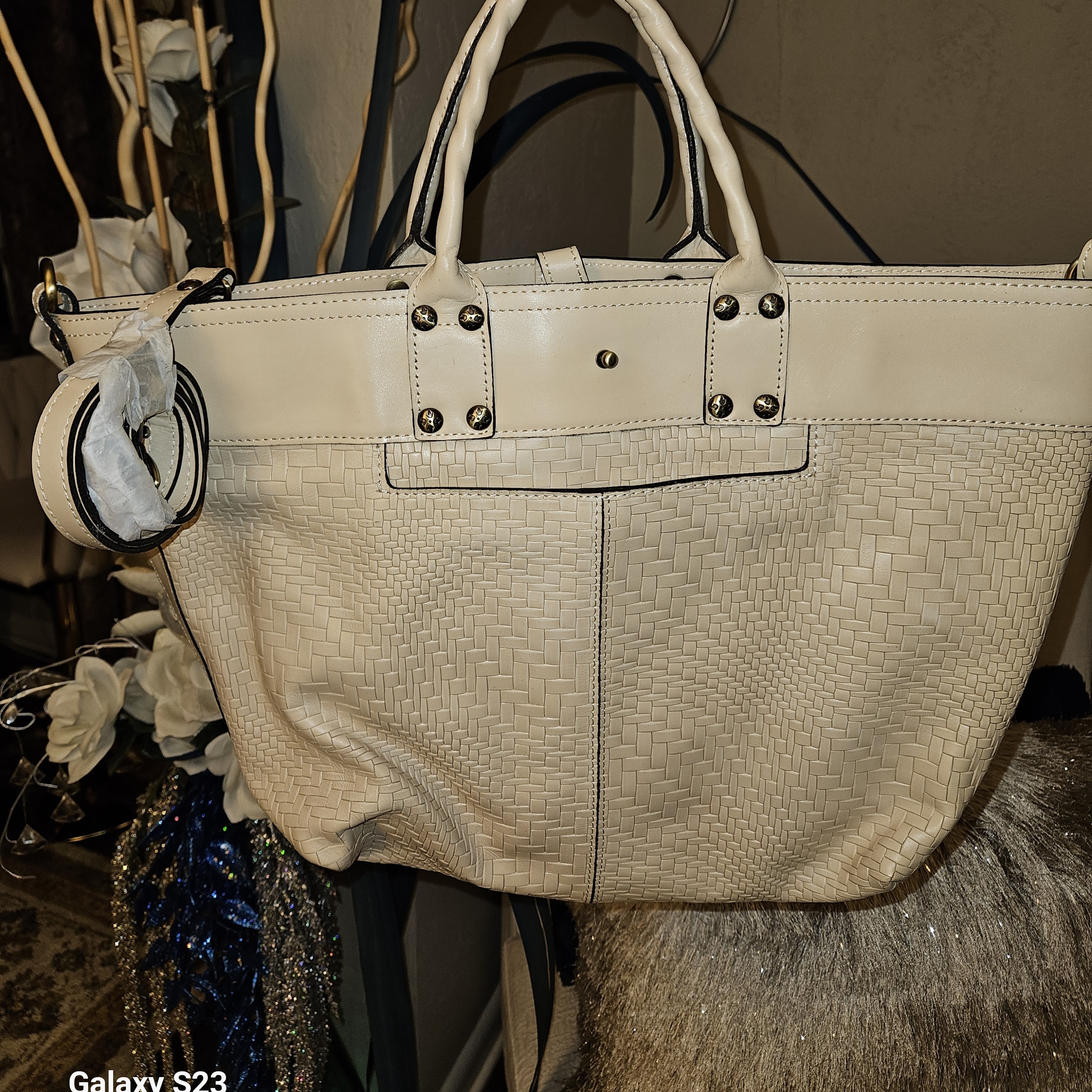 Patricia Nash Cream Woven Leather Tote